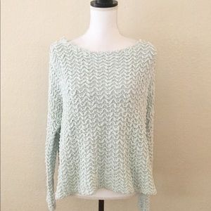 Free People Light Green Textured Crew Neck Sweater